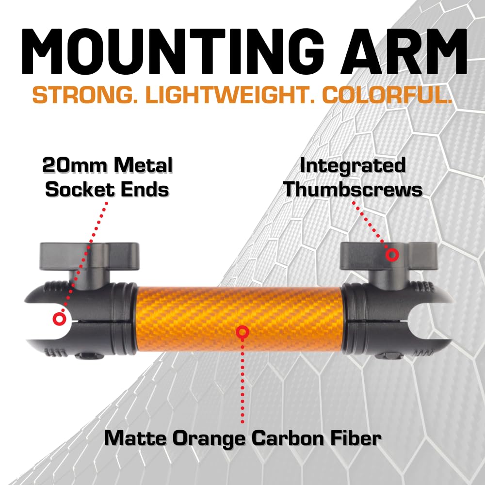 Bulletpoint Mounting Solutions Dash Mount 5.9" Arm Compatible with iPhone and Android Smartphones - Fits 20mm Attachment Ball (Matte Orange Carbon