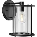 Progress Lighting P560058-31M Gunther 8 in. One-Light Matte Black Large Wall Lantern with Clear Glass Shade