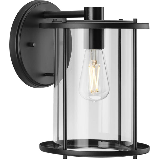 Progress Lighting P560058-31M Gunther 8 in. One-Light Matte Black Large Wall Lantern with Clear Glass Shade