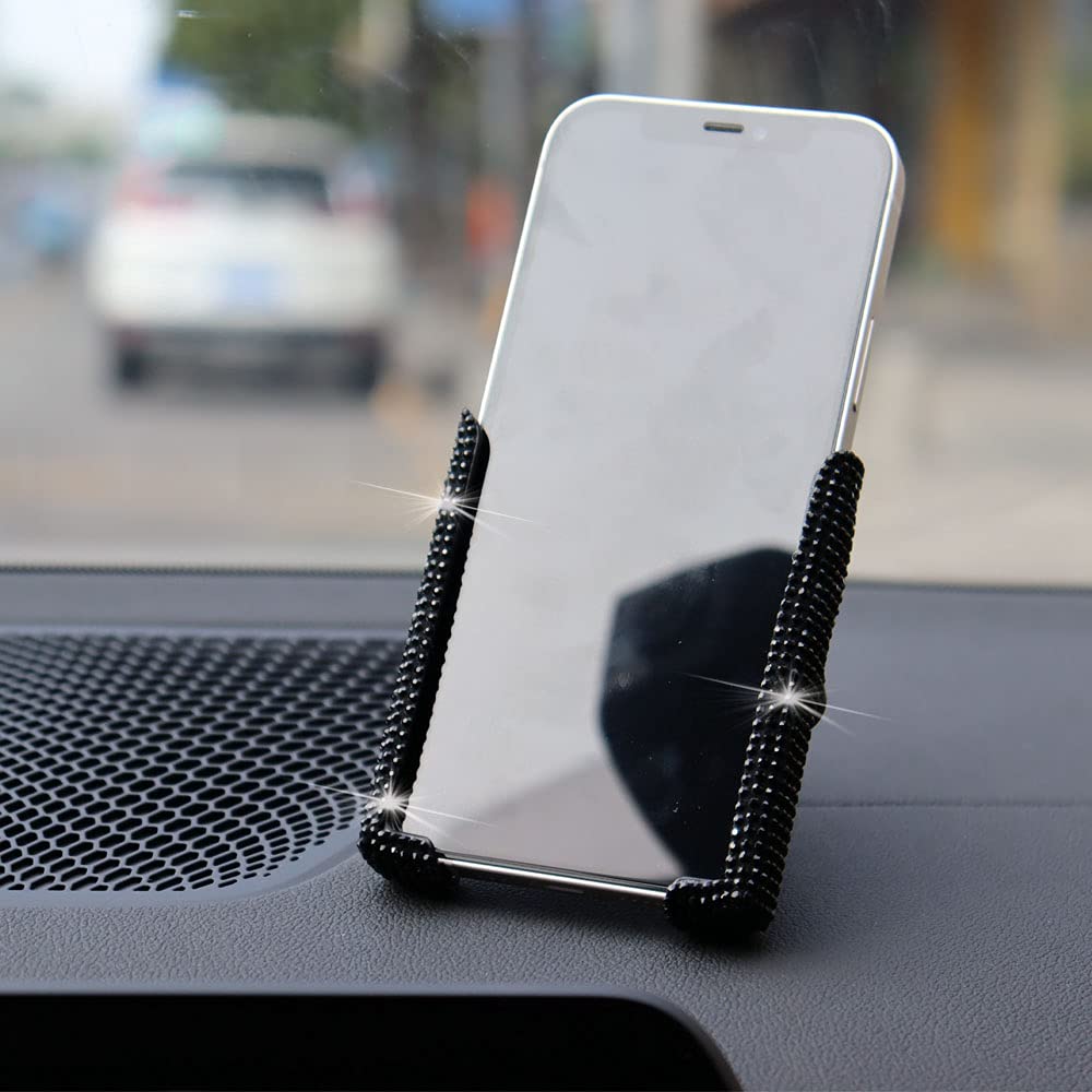 SUNCARACCL Bling Car Phone Holder, 360 Degrees Adjustable Crystal Auto Car Mount Phone Holder for Dashboard,Windshield and Air Vent (Black)