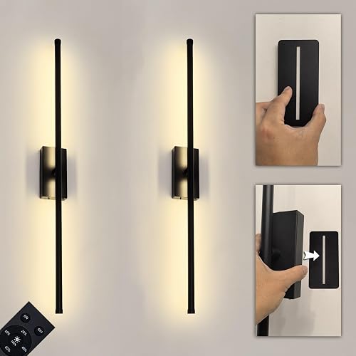 Easy Install Peel and Stick on Battery Operated Wall Sconces Set of 2 Rechargeable, Magnetic Linear Wall Sconce Wireless Long Picture Vanity Wall