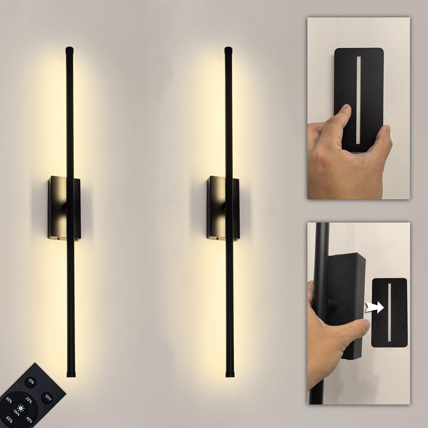 Easy Install Peel and Stick on Battery Operated Wall Sconces Set of 2 Rechargeable, Magnetic Linear Wall Sconce Wireless Long Picture Vanity Wall