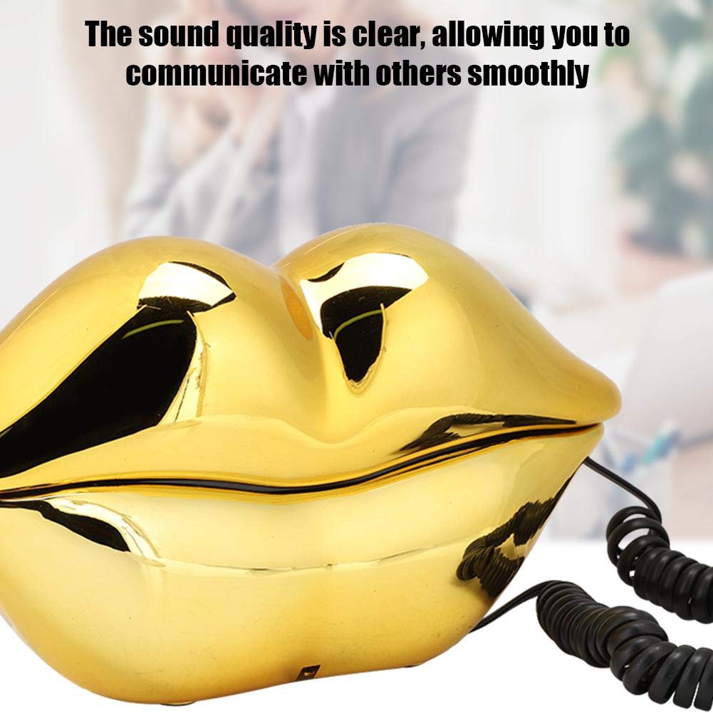 Gold Lips Telephone for Novelty Interesting Gift, Sexy Mouth Lip Corded Landline Phone Desk Phone Home Furniture Decoration Set