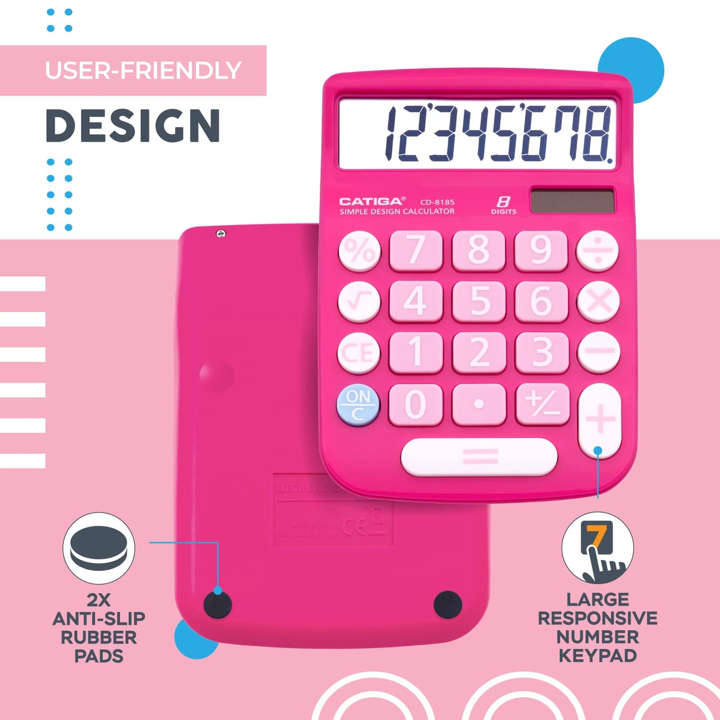 CATIGA Desktop Calculator 8 Digit with Solar Power and Easy to Read LCD Display, Big Buttons, for Home, Office, School, Class and Business, 4 Function