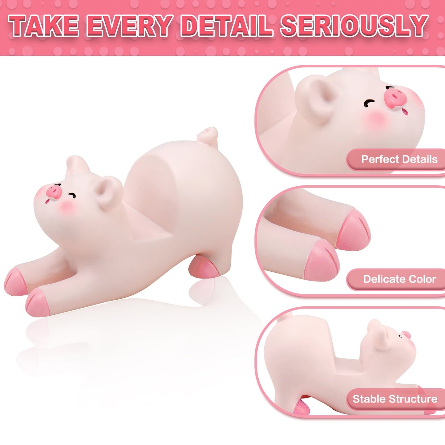 Seninda Cute Pig Phone Holder - Pink Resin Cellphone Stand for Desk, Animal Desktop Accessory and Office Decor