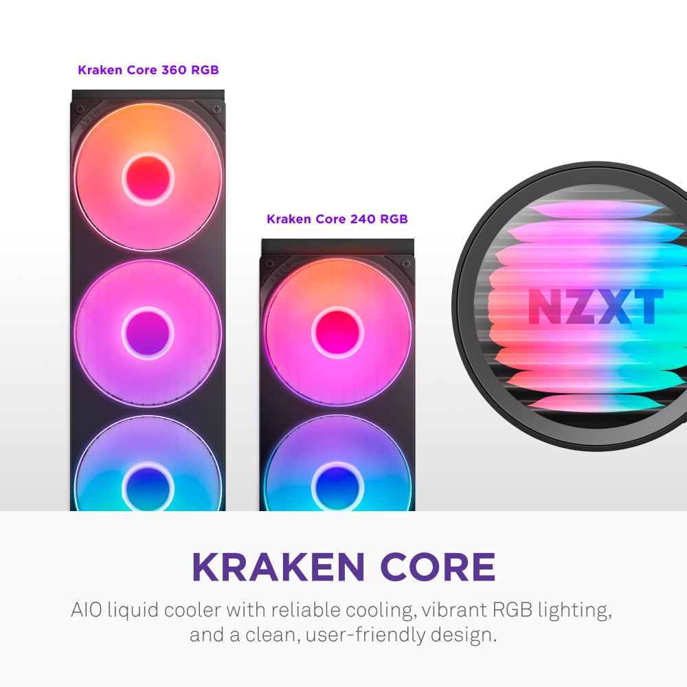 NZXT Kraken Core 360 RGB - AIO CPU Liquid Cooler - 360 mm Radiator - 360 mm Single-Frame Fan - Compatible with AMD® AM5/AM4 & Intel® LGA