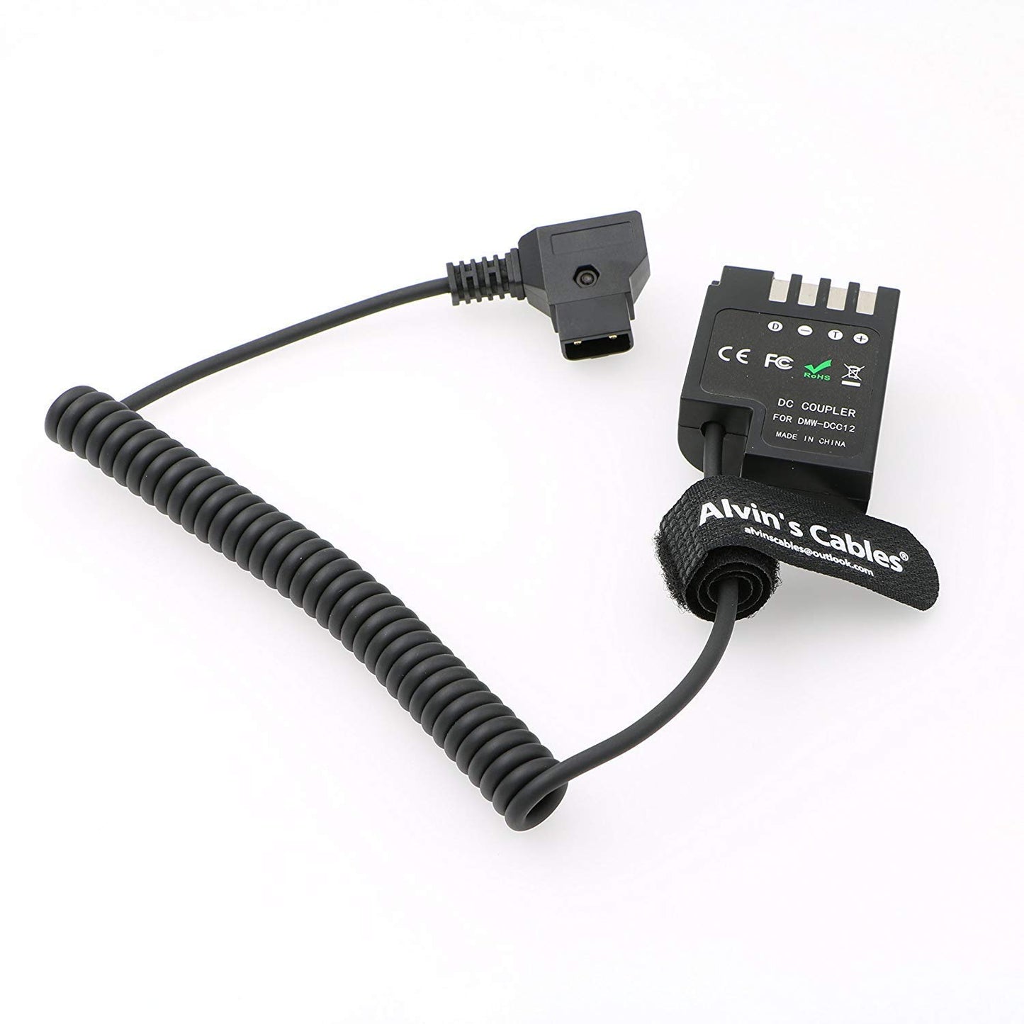 Alvin's Cables D-Tap to DMW DCC12 DC Coupler Coiled Cable DMW-BLF19 Dummy Battery Adapter for Panasonic DMC GH3 GH4 GH5 GH5s Camera