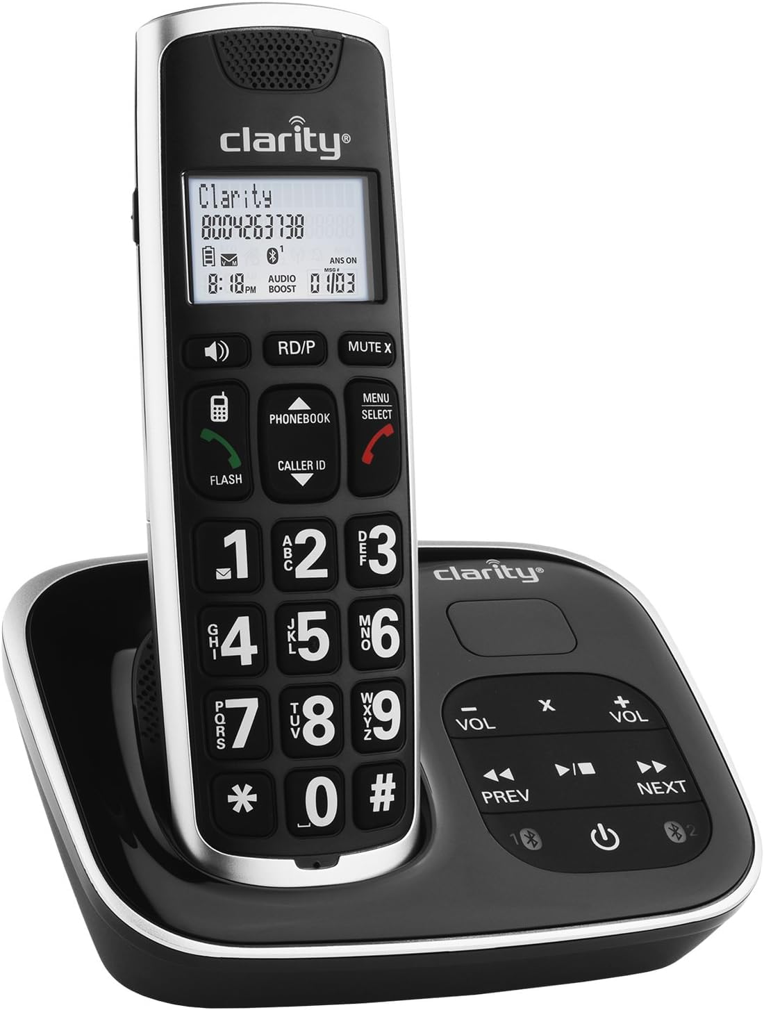 Clarity Amplified Cordless Phone, Bluetooth Pairing for Most Wireless Headsets & Hearing Aids, Easy-to-Read Caller ID, Adjustable Tone Control