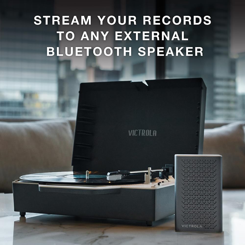 Victrola Re-Spin - Sustainable Suitcase Vinyl Record Player, 3-Speed (33 1/3, 45 & 78 RPM), Belt-Driven Bluetooth Turn Table with Built-in Bass
