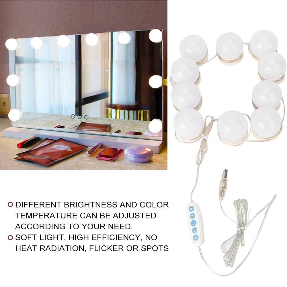 Cimenn Hollywood Makeup Vanity Mirror Bulb, 10Pcs USB LED 5 Color Temperature Light Bulb for Makeup Beauty Tabletop Vanity Mirror, Wall Mounted
