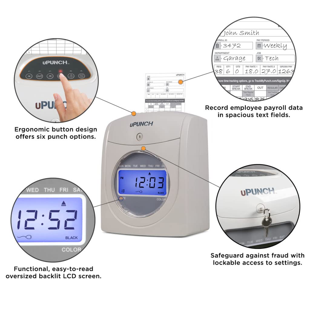 uPunch HN4500 Advanced Calculating Time Clock Bundle for Small Business: Complete Employee Time Tracking System with 200 Time Cards, Racks, Ribbons