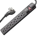 STEREN 6-Outlet, Plastic Surge Protector Strip, 3ft Cord, Right Angle Plug, 240 Joules, Black [905-132]