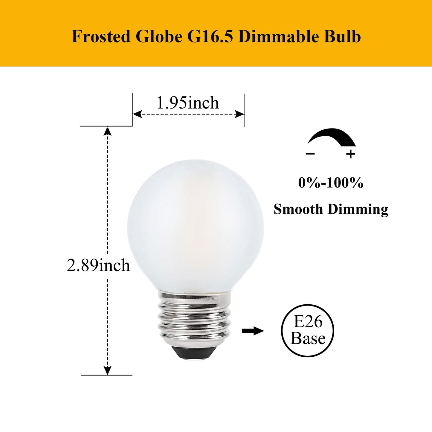 Sunaiony Frosted Globe Light Bulbs 40 Watt Equivalent, E26 LED Bulb 4W Dimmable Warm White 2700K, G16.5 Edison Light for Vanity, Pendant - 6 Pack