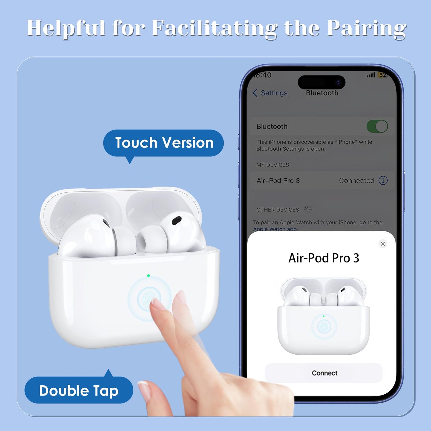 JKV Wireless Charging Replacement for AirPod Pro 3 Charging Case with USB-C Port, Only Compatible with Air Pods Pro 3rd Charger Case with Bluetooth