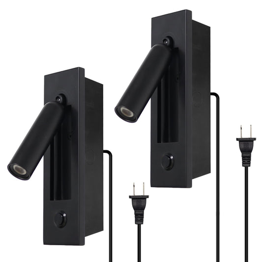 YFMYY Set of 2 Led Headboard Wall Light, 350°Rotation Portable Plug in Wall Sconce Hardwired, Bedside Reading Light Recessed Push Switch, Hotel Bed