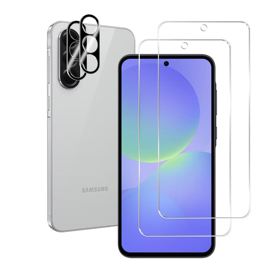 BIGFACE Galaxy A36 Tempered Glass Screen Protector + Camera Lens Protector [2 + 2 Pack][Case Friendly][Anti-Scratch][Ultrasonic Fingerprint Unlock] HD