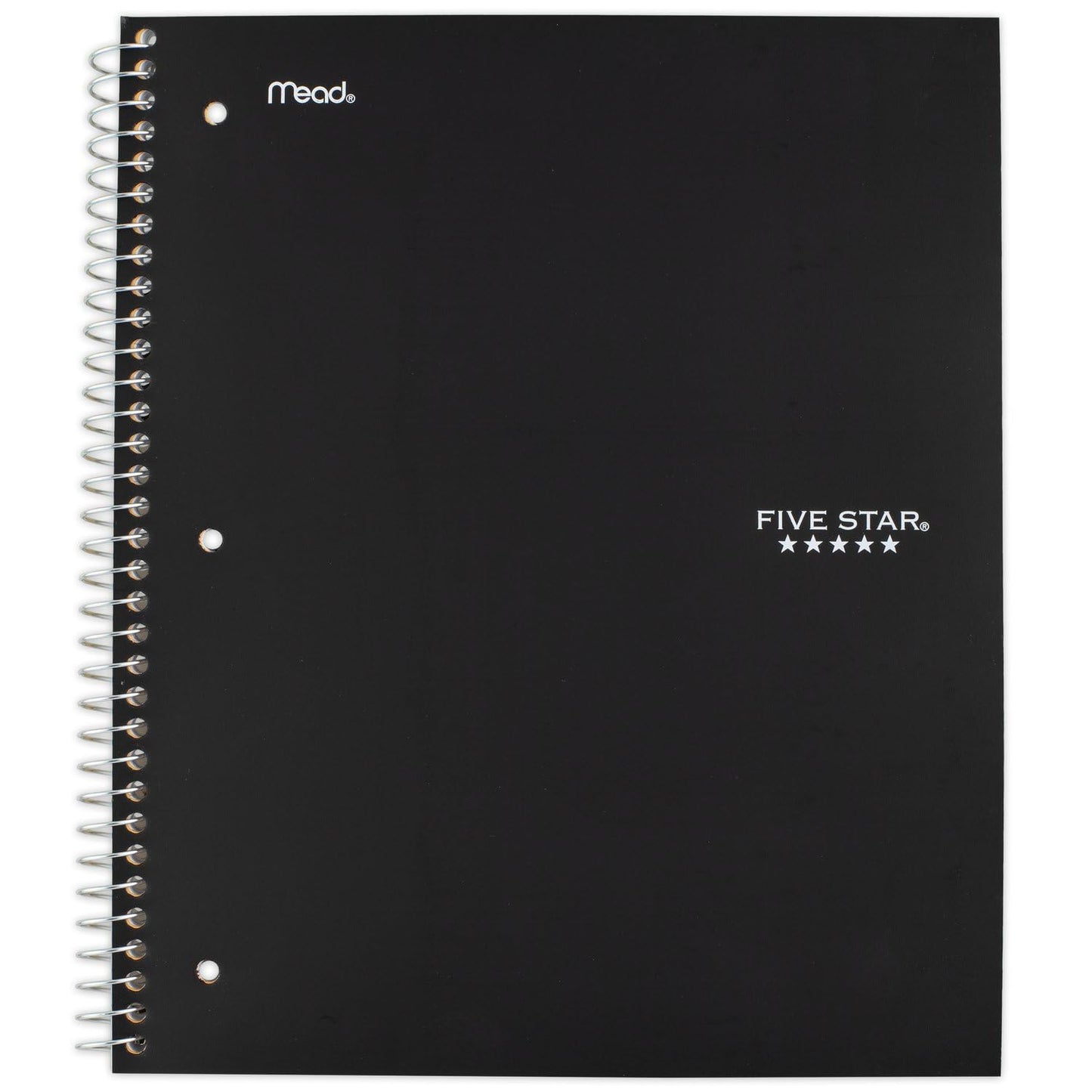 Five Star Spiral Notebook + Study App, 1 Subject, Wide Ruled Paper, 8" x 10-1/2", 100 Sheets, Fights Ink Bleed, Water Resistant Cover, Black (72021)