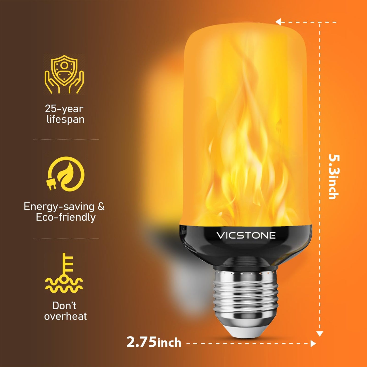 Vicstone Upgraded Flame Light Bulbs Christmas Decorations, 4-Mode LED Flickering Light Bulbs with Upside Down Effect, E26 27 Fire Light Bulb for Porch