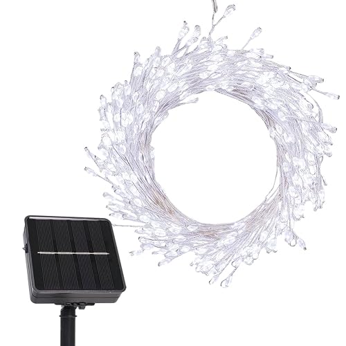 PCORES 20FT 200LED Solar String Lights, Outdoor Waterproof 8 Modes, Silver Copper Wire Firecracker Fairy Lights | Solar-Powered Decor for Patio