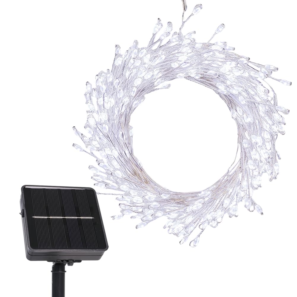 PCORES 20FT 200LED Solar String Lights, Outdoor Waterproof 8 Modes, Silver Copper Wire Firecracker Fairy Lights | Solar-Powered Decor for Patio