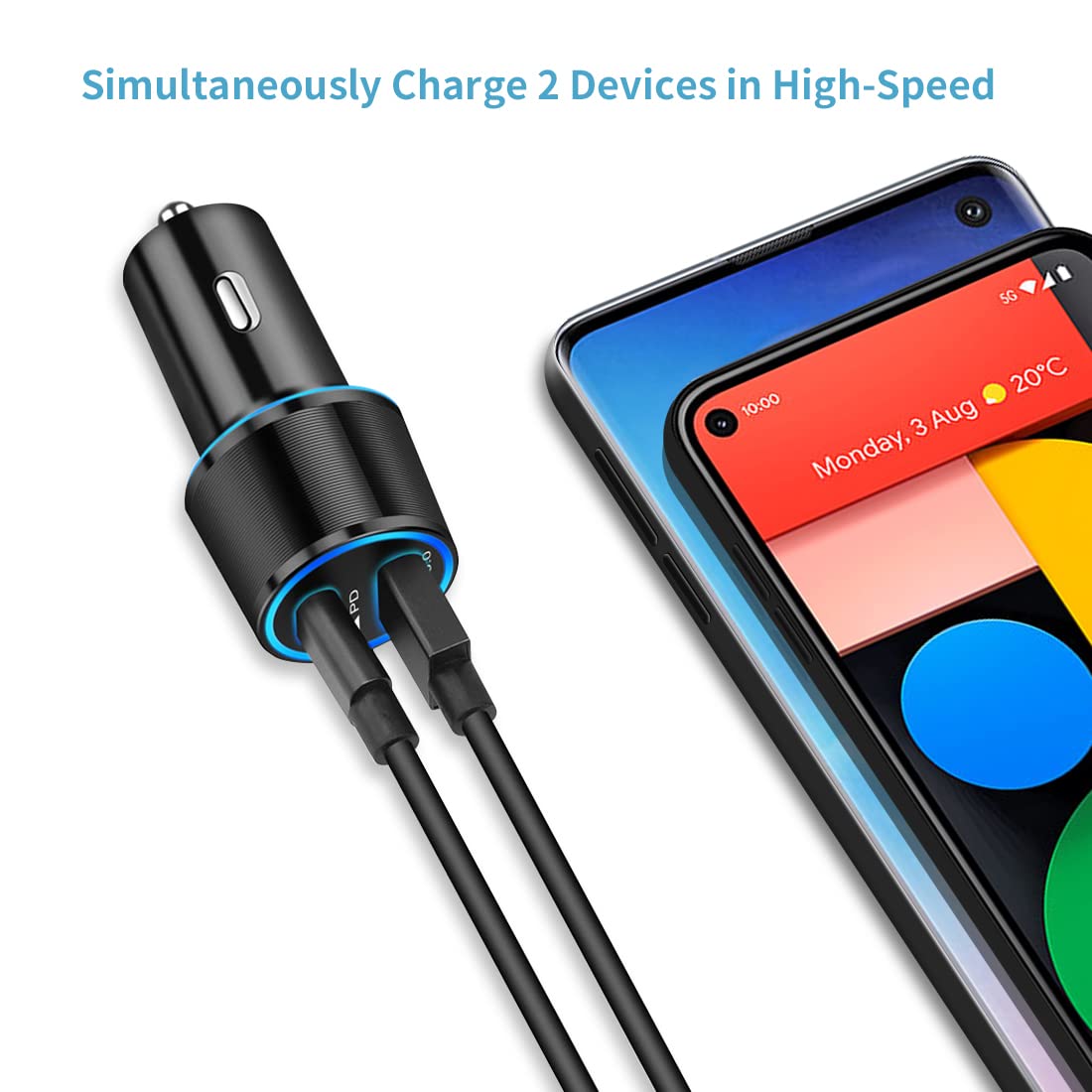 Rapid Type C Car Charger for iPhone 17 Pro Max/16/15, Samsung Galaxy S26/S25, Google Pixel 10/9 Android Phone Car Plug Adapter, 20W Fast USB C
