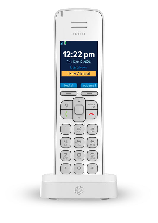 Ooma HD3 Handset white cordless phone with caller-ID and HD voice quality. Works only with Ooma Telo VoIP Internet home phone service.