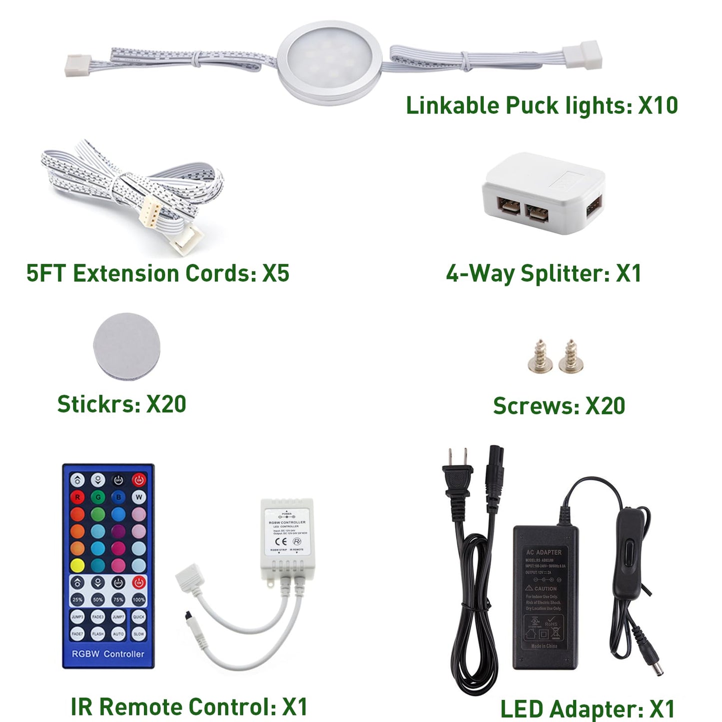 AIBOO 24V Under Counter LED Lights, RGB+White Under Cabinet Lighting Linkable, Color Changing Puck Lights Dimmable with Wireless 40-Key IR Remote