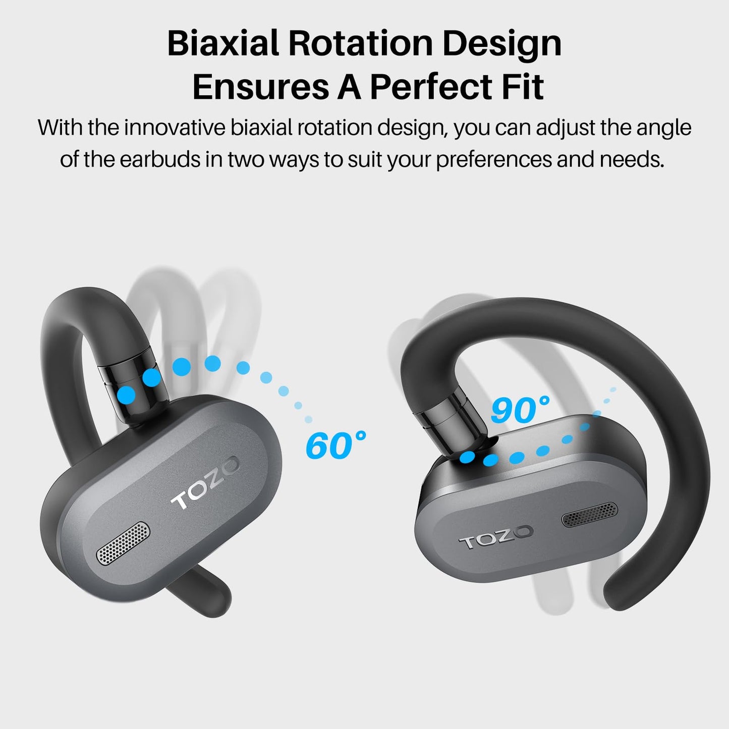 TOZO O2 True Open Ear Wireless Headphones Lightweight with Multi-Angle Adjustment, Bluetooth 5.3 Earbuds with Dual-Axis Design for Long-Lasting…