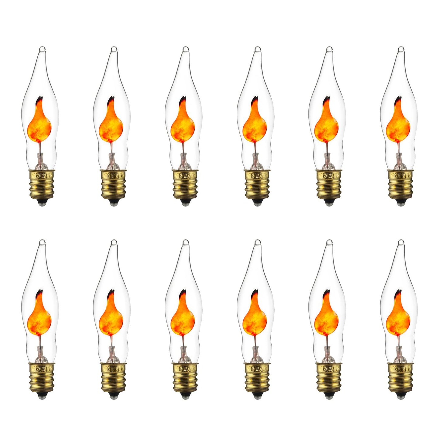 Sunlite Petite Chandelier Flicker Flame Light Bulb Candelabra Base, Orange, for Holiday and Decorative Lighting, E12, Candelabra Base, Clear, 3 Watts
