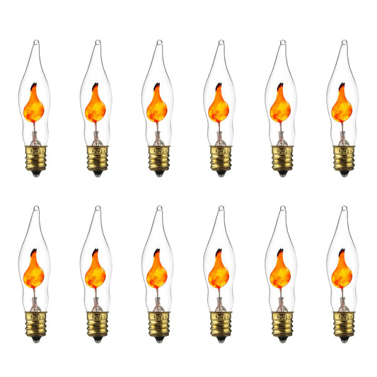 Sunlite Petite Chandelier Flicker Flame Light Bulb Candelabra Base, Orange, for Holiday and Decorative Lighting, E12, Candelabra Base, Clear, 3 Watts