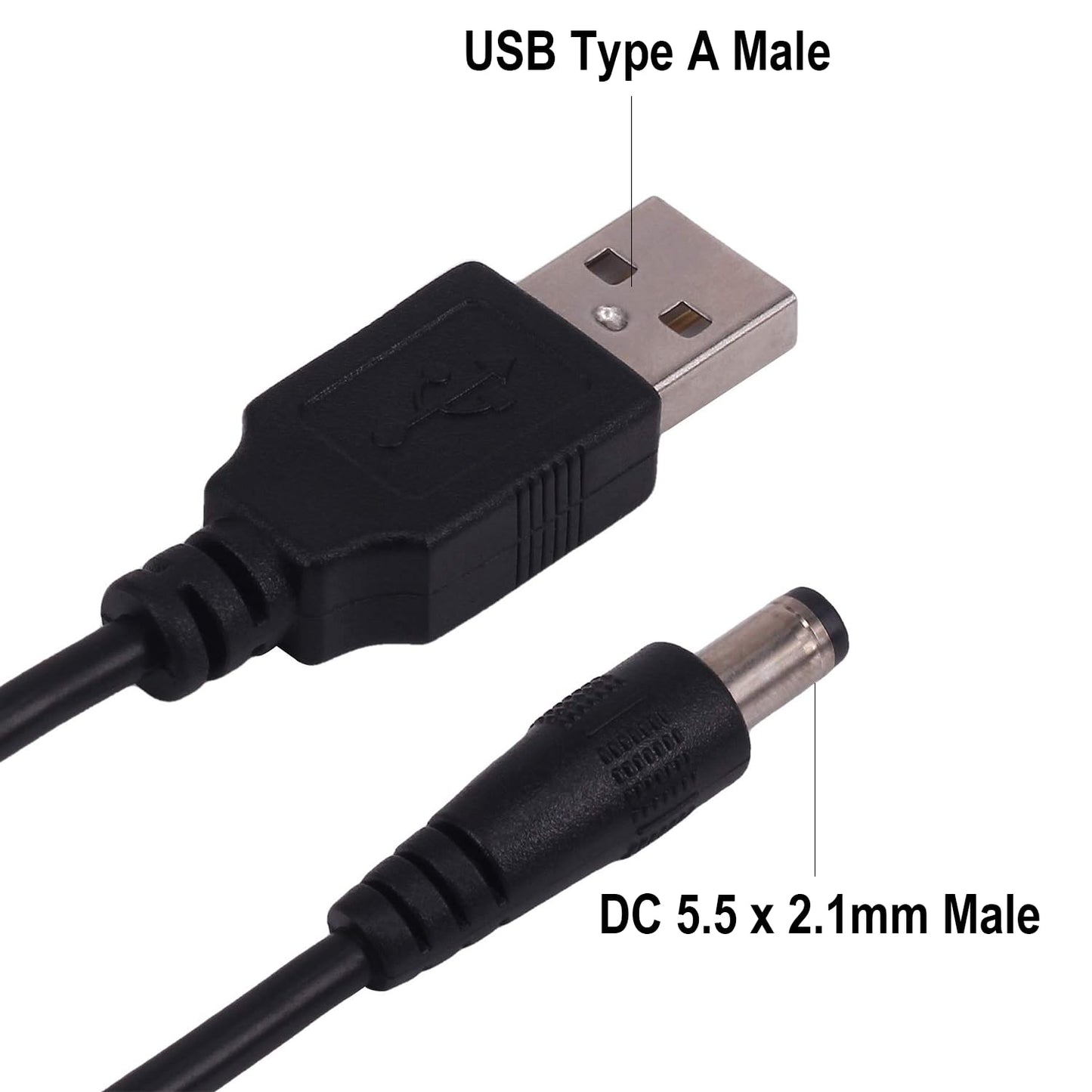 RUITEXUN USB to DC 5.5mm Cable 50cm, USB-A Type Male to DC5.5mm x 2.1mm Power Plug Connector 5V Power Charging Adapter