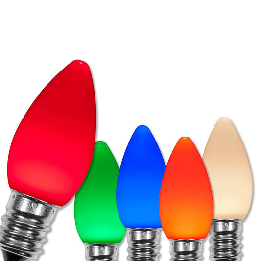 Wintergreen Lighting OptiCore C7 LED Bulbs - 25 Pack Heavy Duty Premium Outdoor Lights, Multicolor Smooth, E12 Base