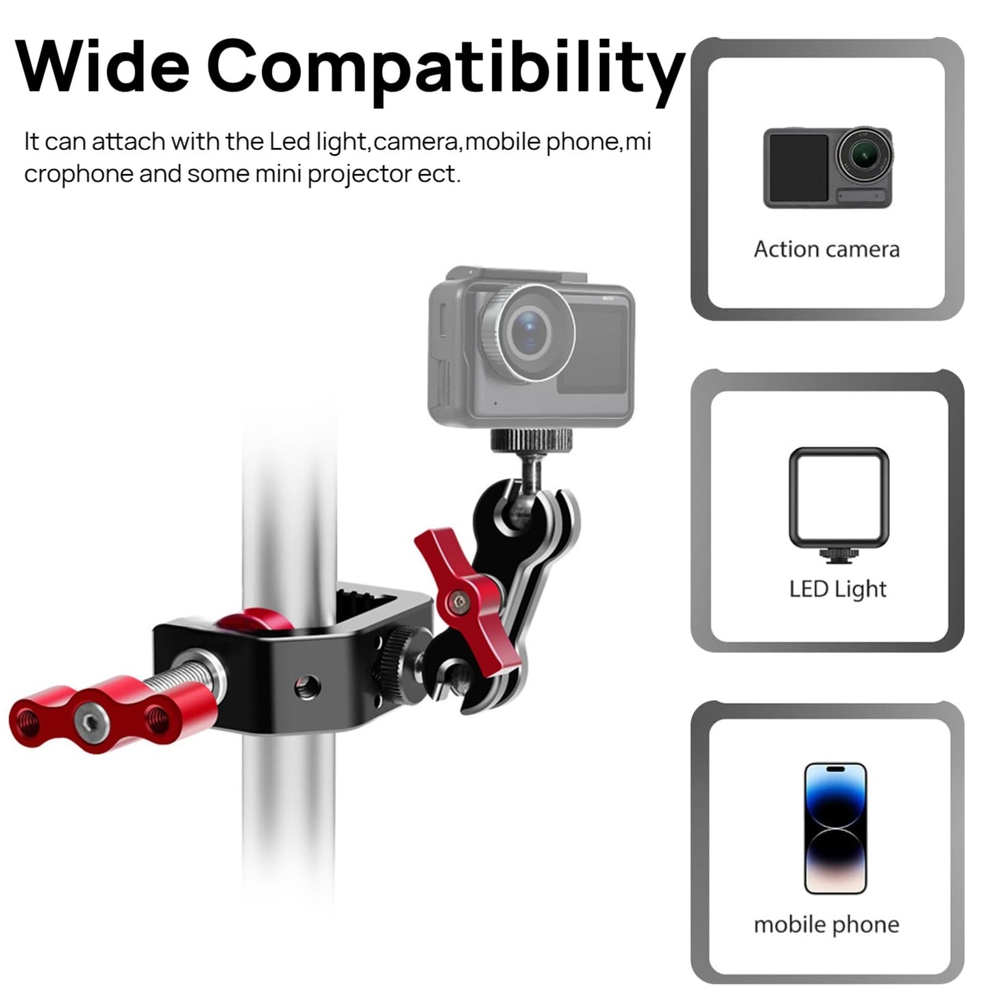 DINESK C Clamp Camera Mount, with 1/4" and 3/8" Threads,Heavy Duty Aluminum C-Clamp Mount for Photo Studio Video Camera/Tripods/Desktop/Table/Rods,Max