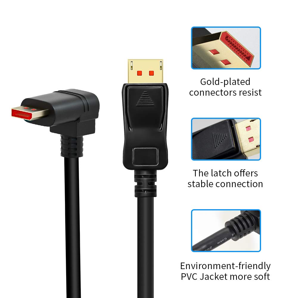 ALYYDBG 8K@60Hz 90 Degree Right Angle DP 1.4 Cable, Male to Male Right Angled Displayport 1.4 Cable Cord 8K@60Hz, 4K@144Hz, 2K@165Hz, 1.8M/6FT