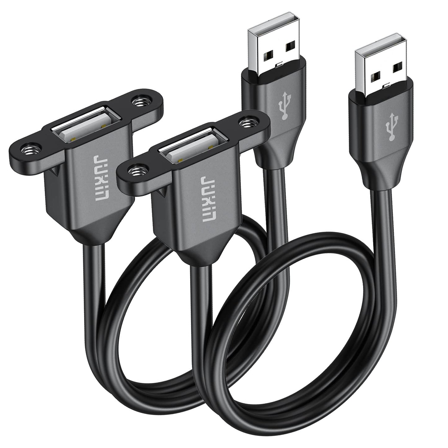 JUXINICE 2Pack USB2.0 Male to Female Extension Cable with Ears can be Fixed Various Chassis/Cabinets/Panels USB Extender W/Screw nut for USB Panel