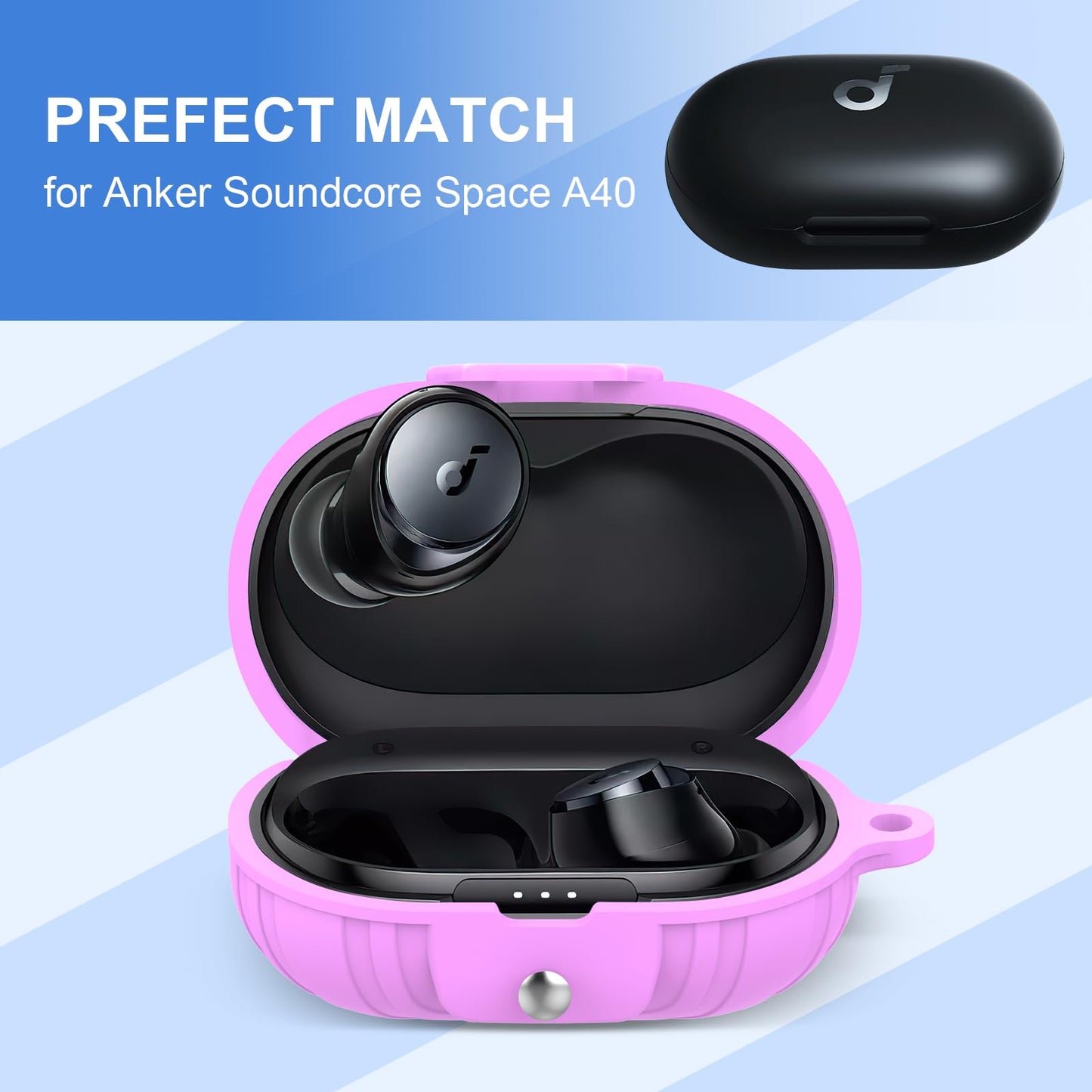 [Lock Buckle] Case Cover Compatible with Anker Soundcore Space A40, Soft Silicone Case for Soundcore Space A40, Shockproof Anti-Scratch Protective