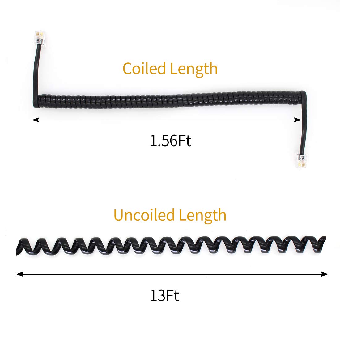 Telephone Handset Cord Detangler Cable Pure-Copper Coiled 1.56 to 13 Feet Uncoiled Landline Phone Spiral Curly Cable Extension Modular Wire Lead