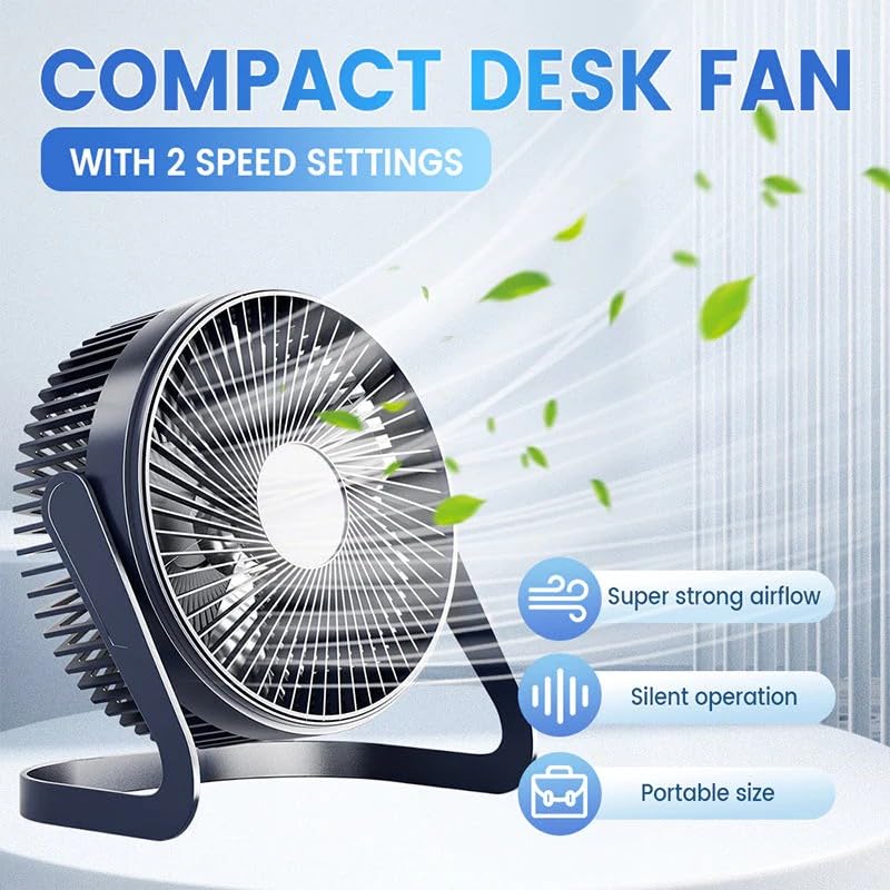Tlsic Compact Desk Fan with 2 Speed Settings | Air Circulator Desk Fan for Bedroom, Home and Office,Cooling (Blue, 5-inch)