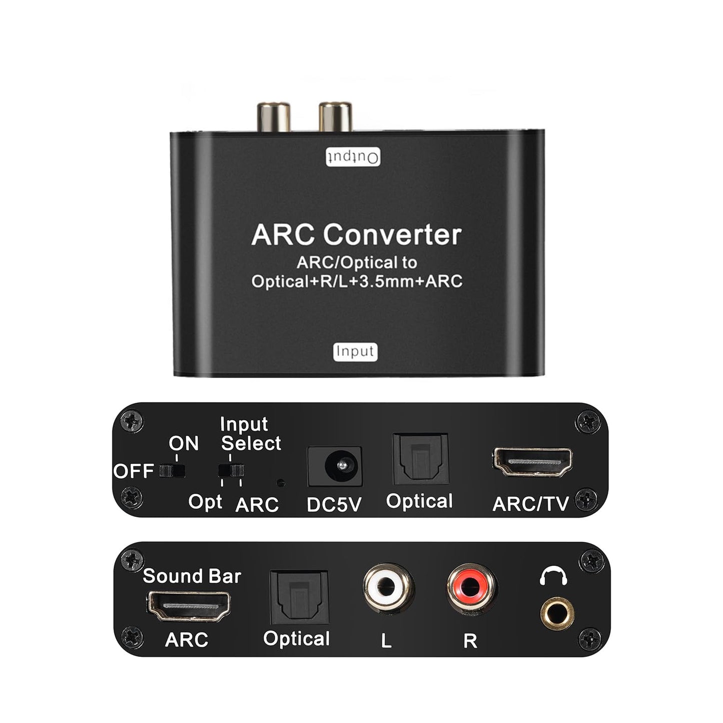 HDMI ARC Audio Extractor With Digital Optical Stereo RCA L/R Coaxial SPDIF, 3.5mm Jack ARC Adapter, 192KHz DAC Converter