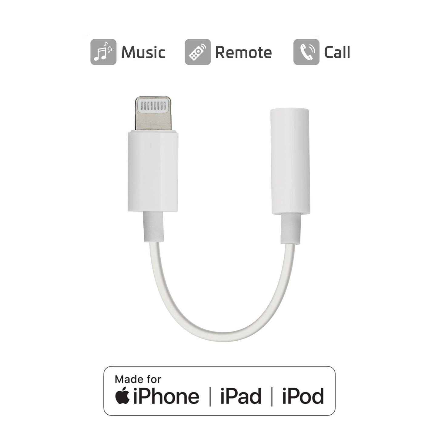CHARGEWORX Headphone Adapter MFi Certified Lightning to 3.5 mm Audio Connector Compatible with iPhone 14 13 12 11 Pro XR XS Max X 8 7 (White)