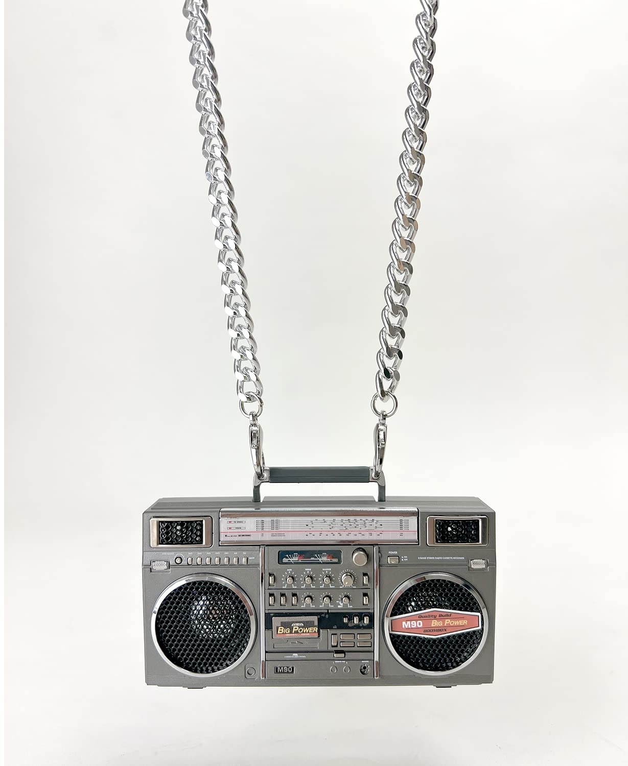 New Wave Toys M90 Micro Blaster Replica Boombox Portable Wireless Bluetooth Speaker with 40 Inch Silver Necklace Chain, Dual 6W Micro Speakers, 20