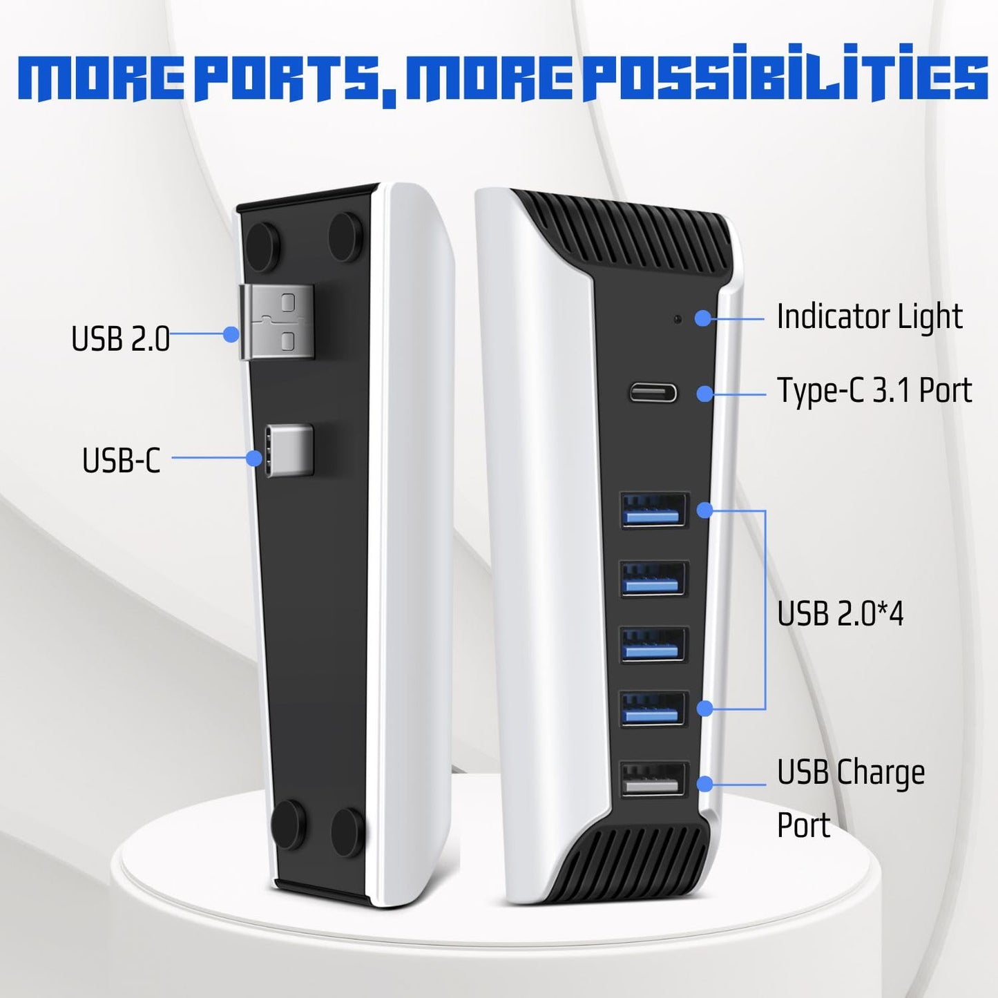 TNP USB Hub for PS5 Console - High-Speed USB Port Extender Expansion Adapter with 4X USB 2.0, 1x USB 3.1 & 1x Charging Port for PlayStation UHD