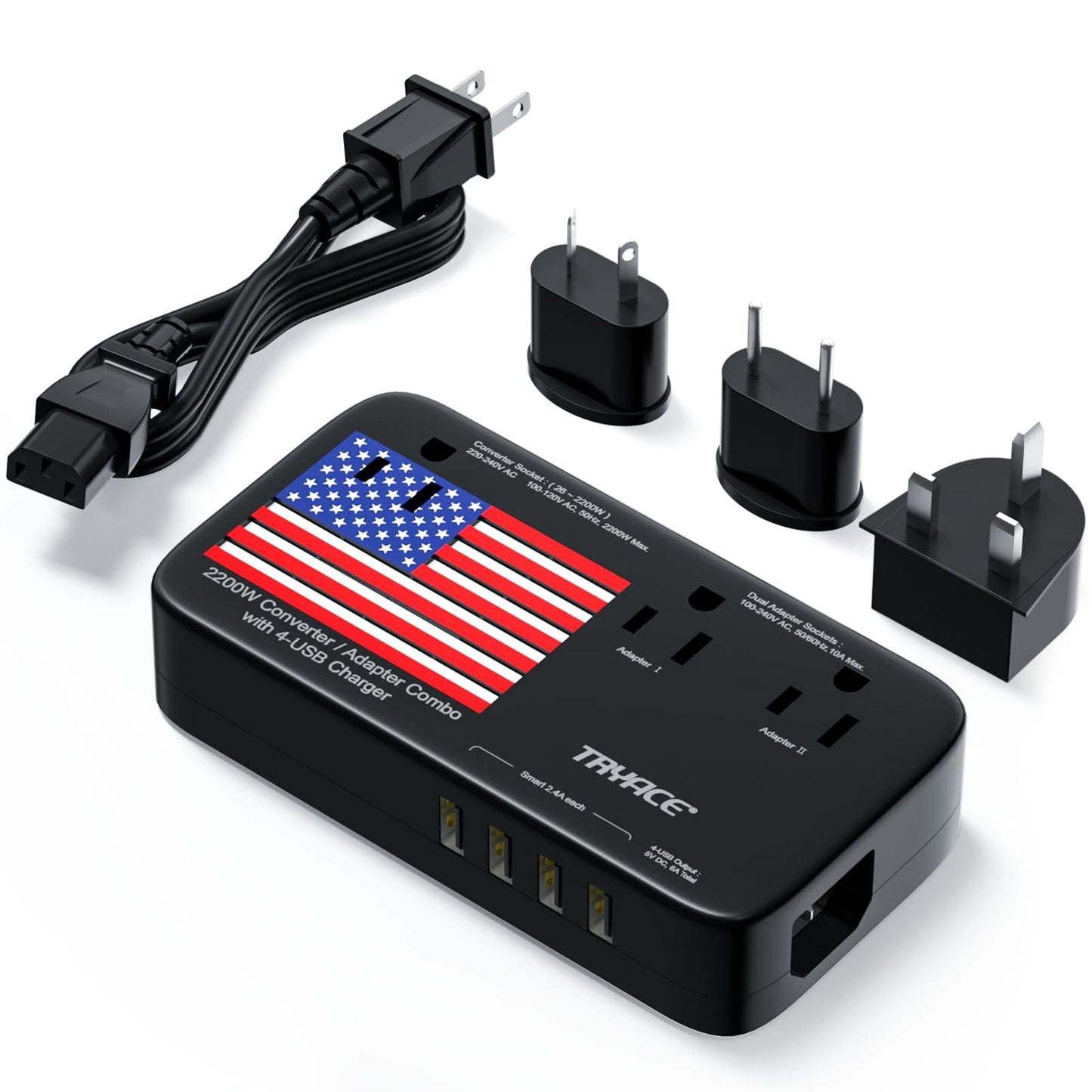 TryAce 2200W Exclusive Voltage Converter, 10A Travel Adapter with 4-Port USB,Power Converter Step Down 220V to 110V for Hair…