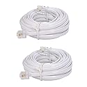 Tbrand 20-Foot Telephone landline Extension Cord Cable Cord with Standard RJ-11 6P4C Plug (White 6M, 2Pack)