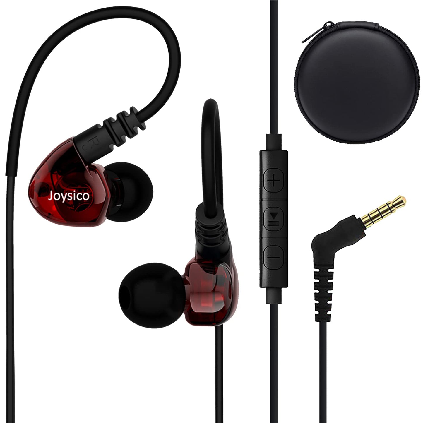 Joysico Wired Sport Running Headphones Over Ear in-Ear Earbuds with Mic Red