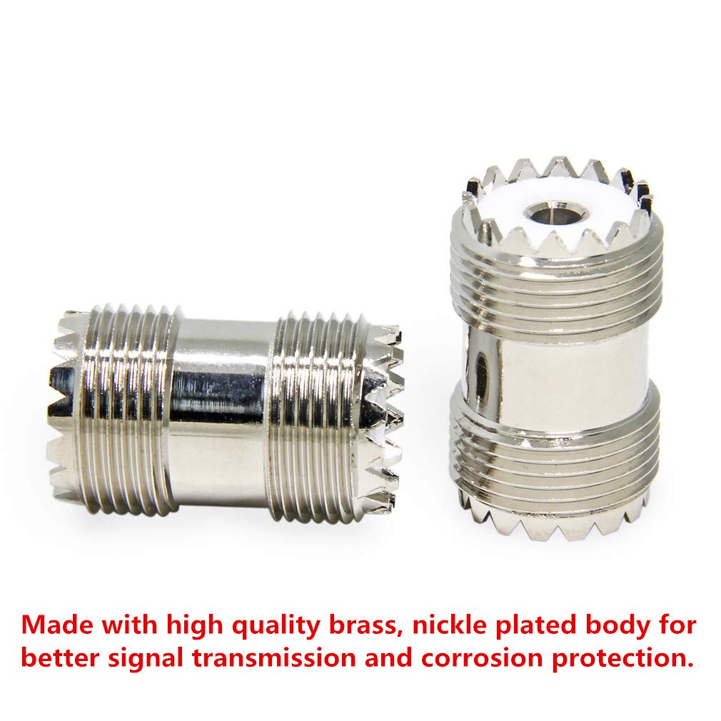 RFAdapter PL259 Barrel Connector, 5 Pack UHF Female to Female Coax Coaxial Adapter Coupler for CB Ham Radio Antenna, SWR Meter Cable Extention