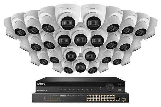 32-Channel NVR System with 4K (8MP) IP Dome Cameras with Listen-In Audio 32