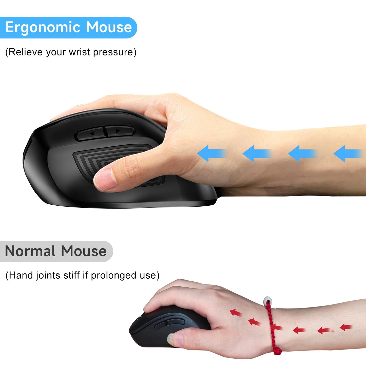 memzuoix Ergonomic Wireless Mouse, 2.4G Optical Cordless, 800/1200/1600 DPI, Vertical Computer Mouse for Laptop, Mac, PC, Desktop (Right Hand, Large)