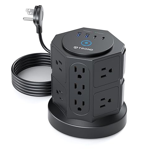 TROND Tower Surge Protector Power Strip with USB, 14 Widely Spaced Outlets, 2 USB-C and 2 USB-A, 2100J Surge Protection, 6 Feet Extension Cord