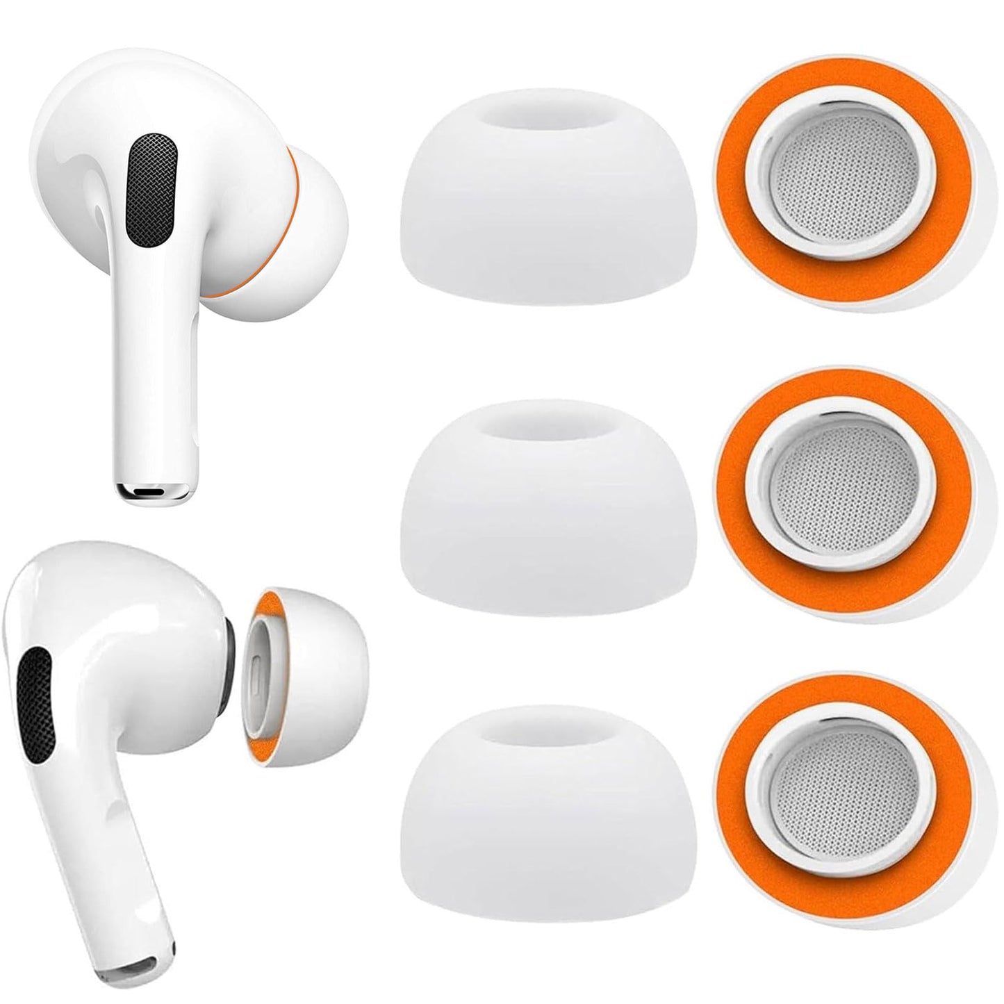 Memory Foam Ear Tips for AirPods Pro and AirPods Pro 2 Silicone Shield 3 Pairs Replacement Tips (White, S/M/L)